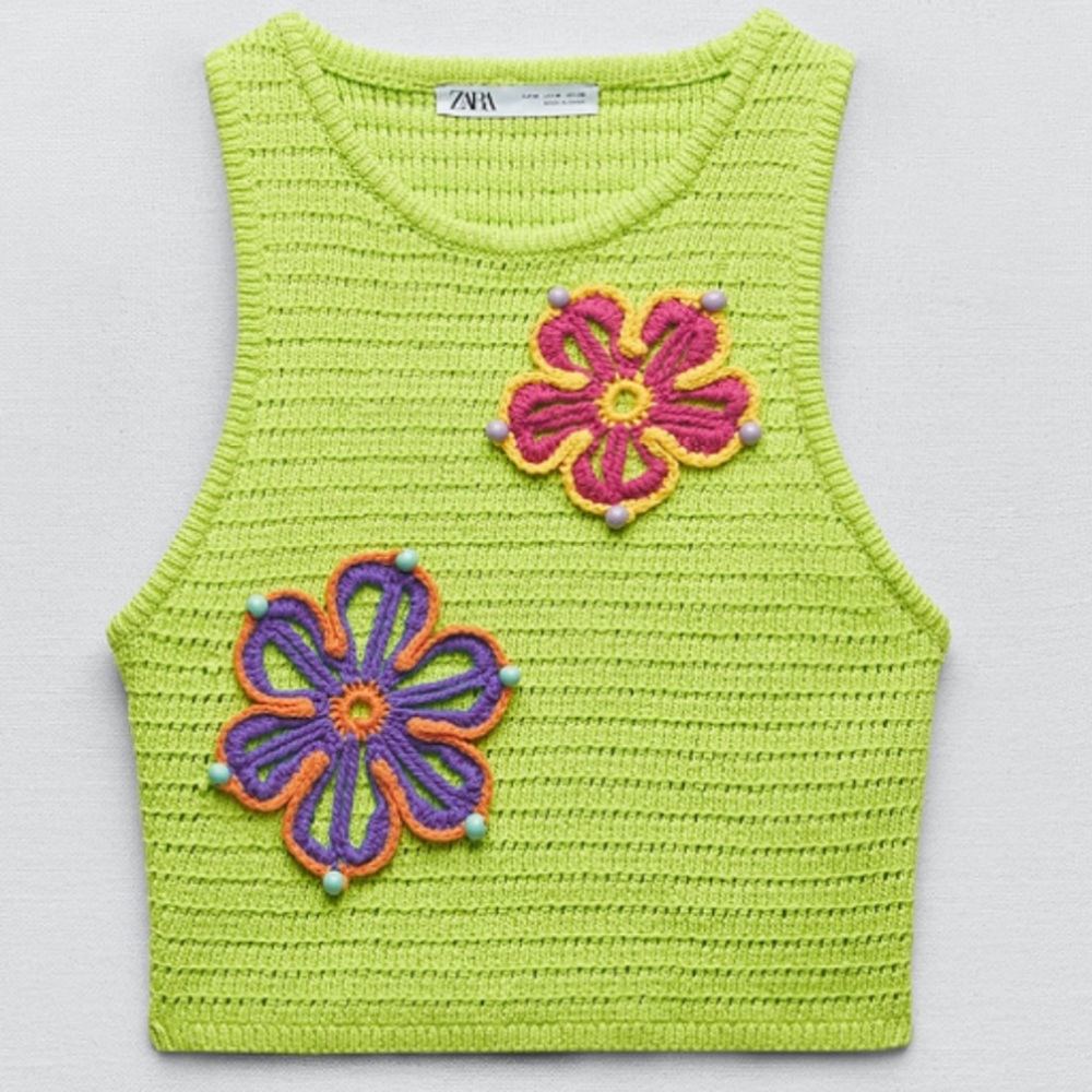 ZARA CROCHET KNIT TOP NEON GREEN